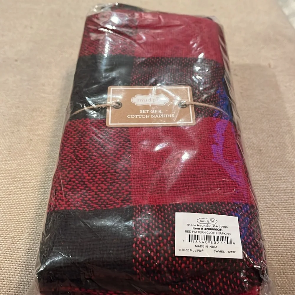 Mud Pie Red Buffalo Check Napkin /NWT